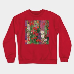 Fantasy Garden with Red Purple Pink and White Flowers After Klimt Crewneck Sweatshirt